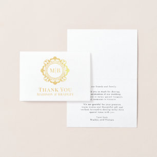 Ornate Floral Monogram Wedding Thank You Foil Card