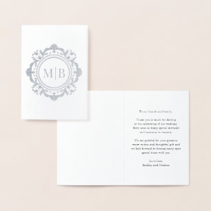 Ornate Floral Monogram Wedding Thank You Foil Card