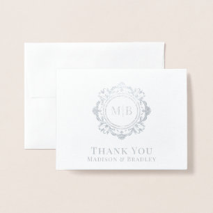 Ornate Floral Monogram Wedding Thank You Foil Card