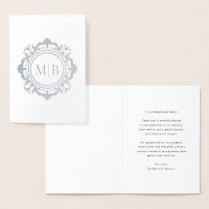 Ornate Floral Monogram Wedding Thank You Foil Card