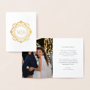Ornate Floral Monogram Wedding Thank You Photo Foil Card