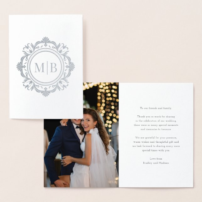 Ornate Floral Monogram Wedding Thank You Photo Foil Card (Display)