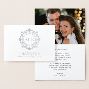 Ornate Floral Monogram Wedding Thank You Photo Foil Card