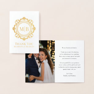 Ornate Floral Monogram Wedding Thank You Photo Foil Card