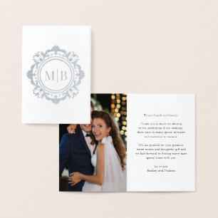 Ornate Floral Monogram Wedding Thank You Photo Foil Card