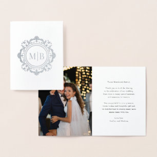 Ornate Floral Monogram Wedding Thank You Photo Foil Card