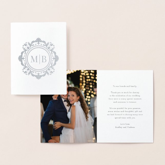 Ornate Floral Monogram Wedding Thank You Photo Foil Card (Display)