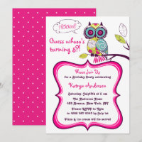 Ornate Floral Owl Hot Pink Kids Birthday Party