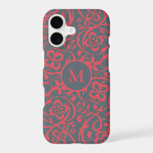 Ornate Floral Pattern in Pink and Grey Monogram