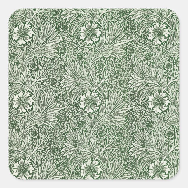 Ornate floral pattern of white flowers & leaves square sticker (Front)