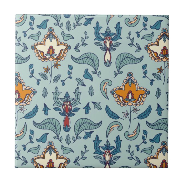 Ornate floral pattern on a pale blue background tile (Front)