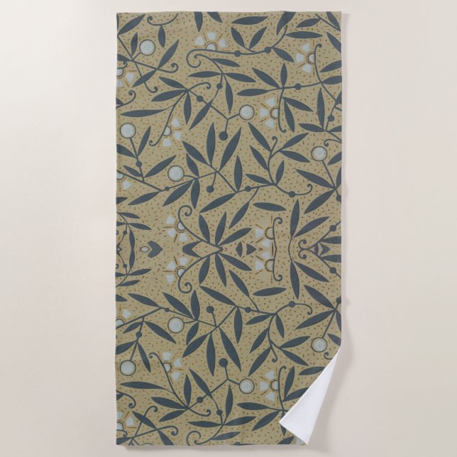 Ornate floral pattern with dark blue vines  beach towel (Front)