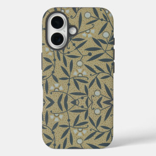 Ornate floral pattern with dark blue vines iPhone 16 case