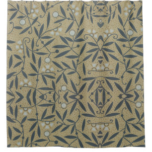 Ornate floral pattern with dark blue vines shower curtain