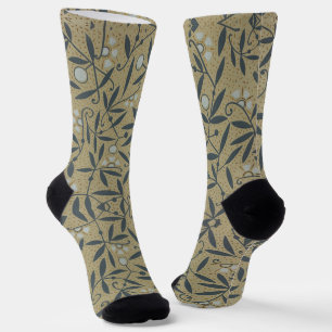 Ornate floral pattern with dark blue vines socks