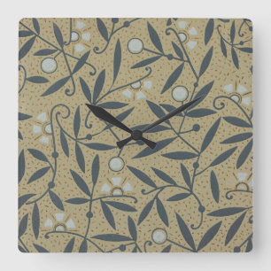 Ornate floral pattern with dark blue vines square wall clock