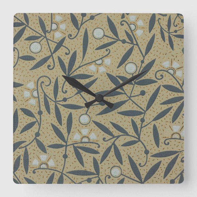 Ornate floral pattern with dark blue vines  square wall clock (Front)
