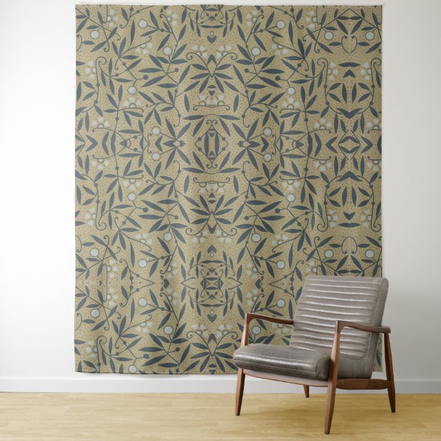 Ornate floral pattern with dark blue vines  tapestry (In Situ)