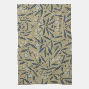 Ornate floral pattern with dark blue vines tea towel