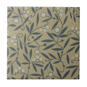 Ornate floral pattern with dark blue vines tile
