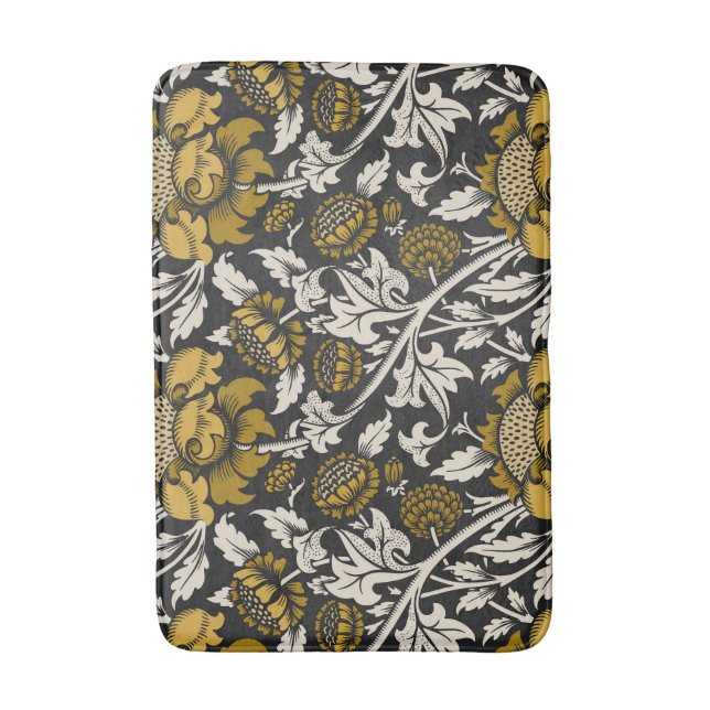 Ornate floral pattern with large gold flowers  bath mat (Front Vertical)