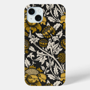 Ornate floral pattern with large gold flowers iPhone 15 mini case