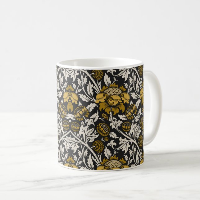 Ornate floral pattern with large gold flowers  coffee mug (Front Right)