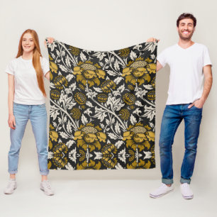 Ornate floral pattern with large gold flowers fleece blanket