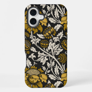 Ornate floral pattern with large gold flowers iPhone 16 plus case
