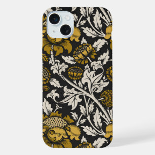 Ornate floral pattern with large gold flowers iPhone 15 plus case