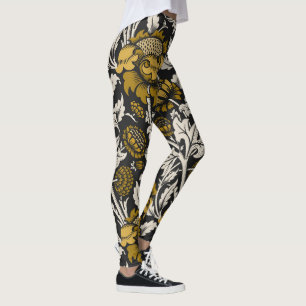 Ornate floral pattern with large gold flowers leggings