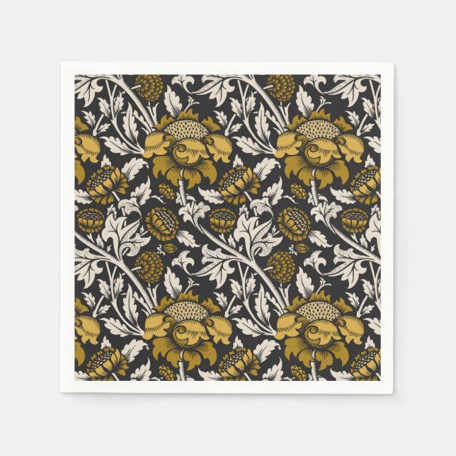 Ornate floral pattern with large gold flowers  napkin (Front)