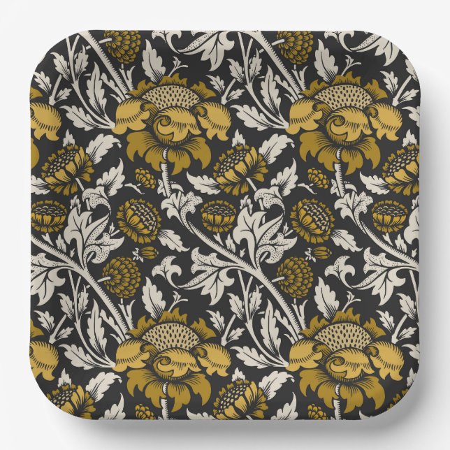 Ornate floral pattern with large gold flowers  paper plate (Front)
