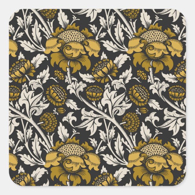 Ornate floral pattern with large gold flowers  square sticker (Front)