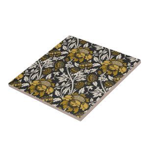 Ornate floral pattern with large gold flowers  tile