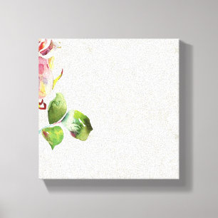 Ornate Floral Pattern With Pink Watercolor Rose Canvas Print