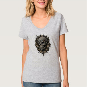 Ornate Floral Skull Victorian Gothic Art Nouveau T-Shirt