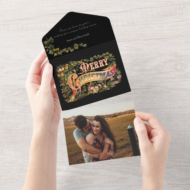 Ornate Floral Victorian Christmas Greeting Photo All In One Invitation (Tearaway)