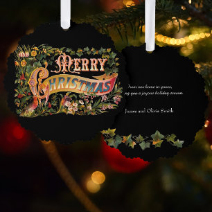 Ornate Floral Victorian Christmas Greeting Photo Tree Decoration Card