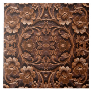 Ornate Floral Wood-Carved Mandala Pattern Tile