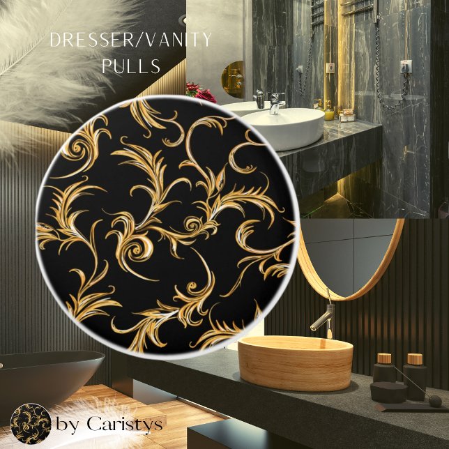 Ornate Flourish Black and Gold Ceramic Knob (Creator Uploaded)