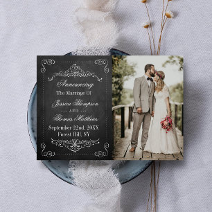 Ornate Flourish Chalkboard Wedding Photo Marriage Announcement
