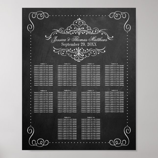 Ornate Flourish Chalkboard Wedding Seating Chart (Front)