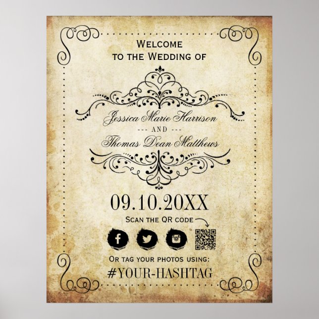 Ornate Flourish Vintage Wedding Welcome Poster (Front)