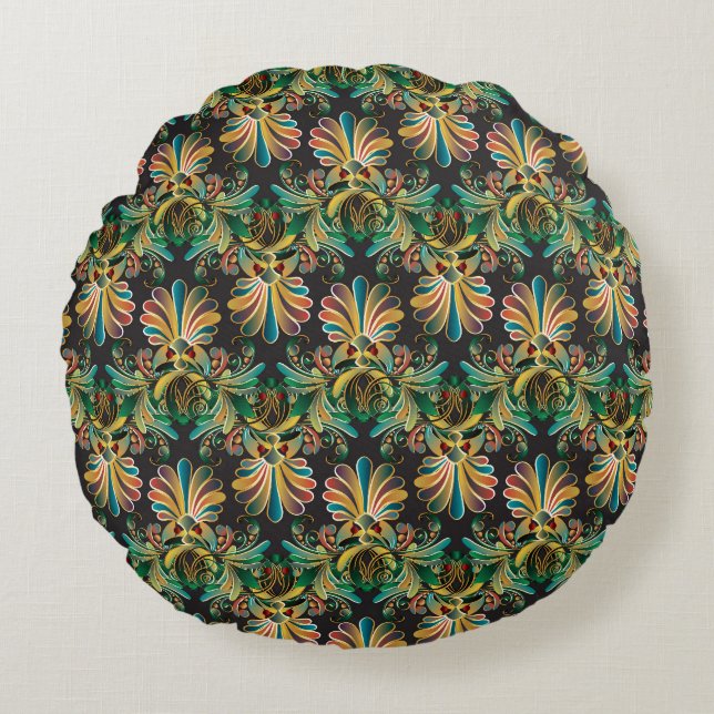 Ornate Flower Luxury Wallpaper Round Cushion (Front)