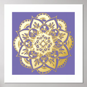 Ornate Flower Mandala Lavender Gold Foil Art Print