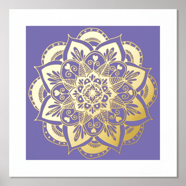 Ornate Flower Mandala Lavender Gold Foil Art Print (Front)