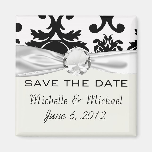 ornate formal black white damask magnet (Front)