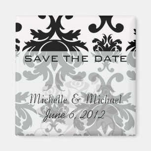 ornate formal black white damask magnet
