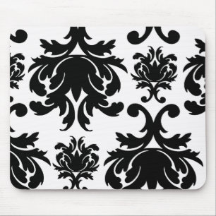 ornate formal black white damask mouse mat